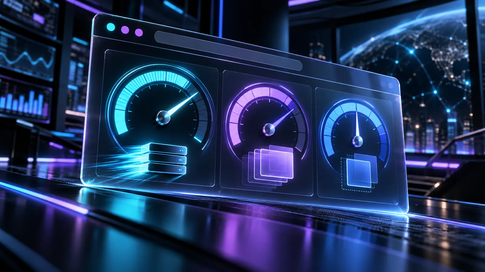 Neon abstract dashboard representing three Core Web Vitals