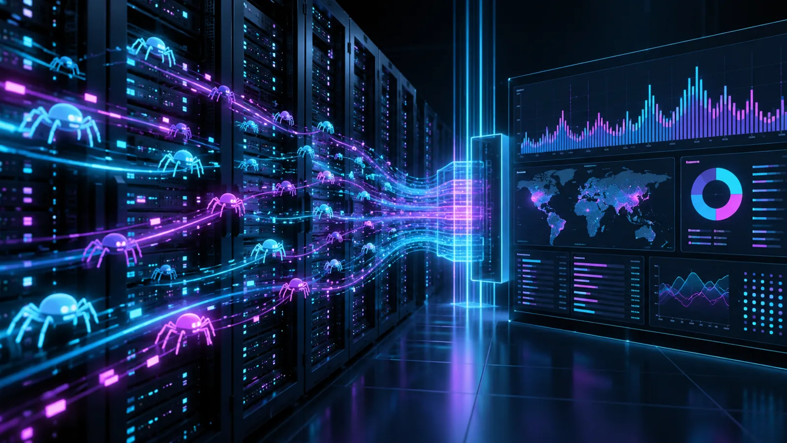 Crawler request streams entering a server and analytical grid